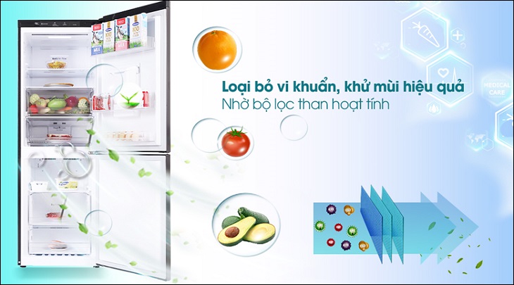 Tủ lạnh LG Inverter 305 lít GR-D305MC được trang bị bộ lọc khử mùi than hoạt tính