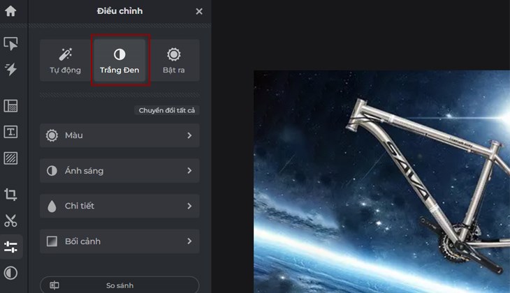 Bạn chọn Trắng Đen để chỉnh ảnh