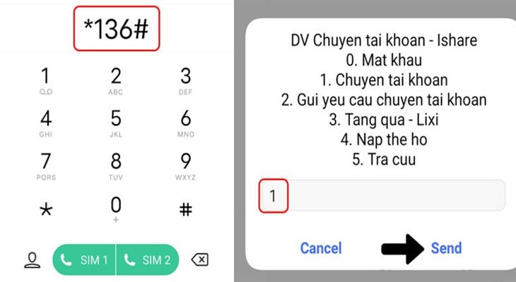 Sử dụng menu USSD *136# để chuyển tiền Viettel