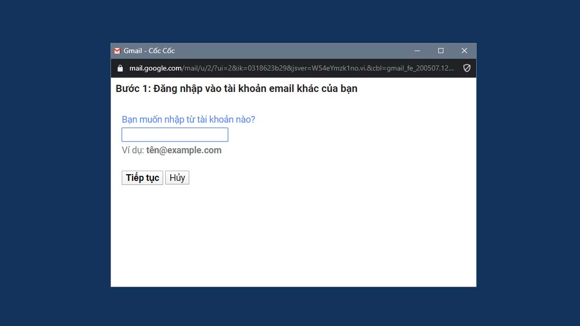 điền tài khoản Gmail cũ vào