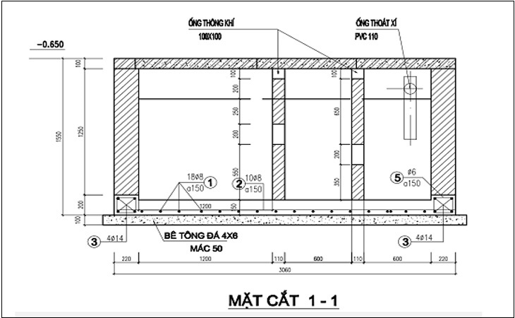 Cách đặt ống bể phốt giữa các ngăn