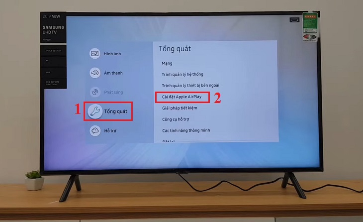 chọn mục Tổng quát > chọn Cài đặt Apple AirPlay