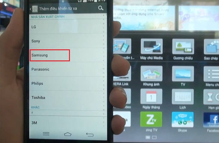 nhấp chọn TV > chọn Samsung