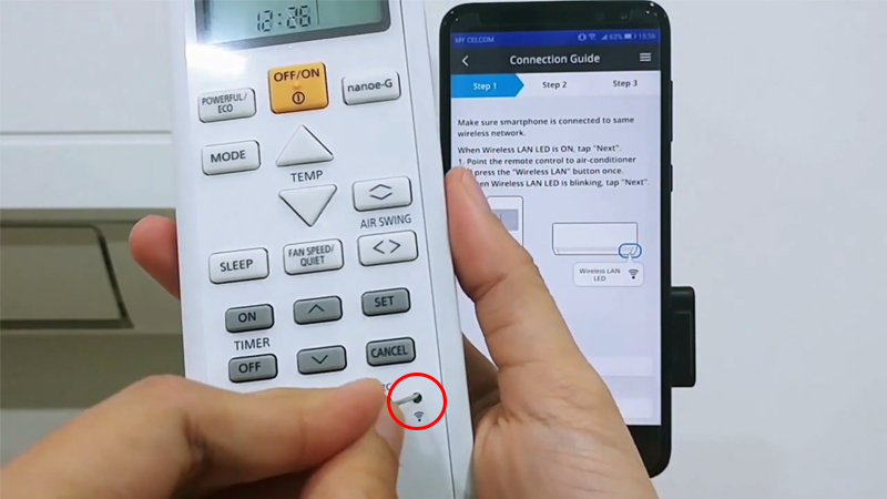 Nhấn nút Wi-Fi trên remote để bắt đầu quá trình kết nối với ứng dụng