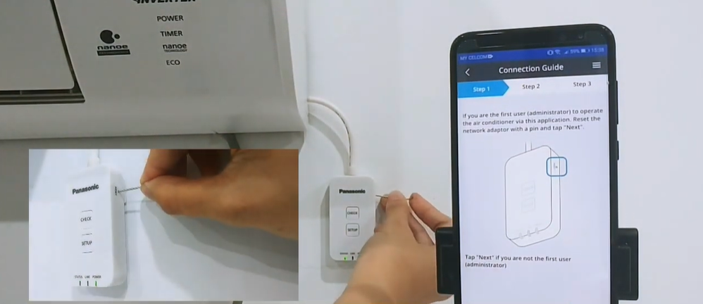 Nhấn nút Reset trên cục adapter Wi-Fi để khởi động kết nối
