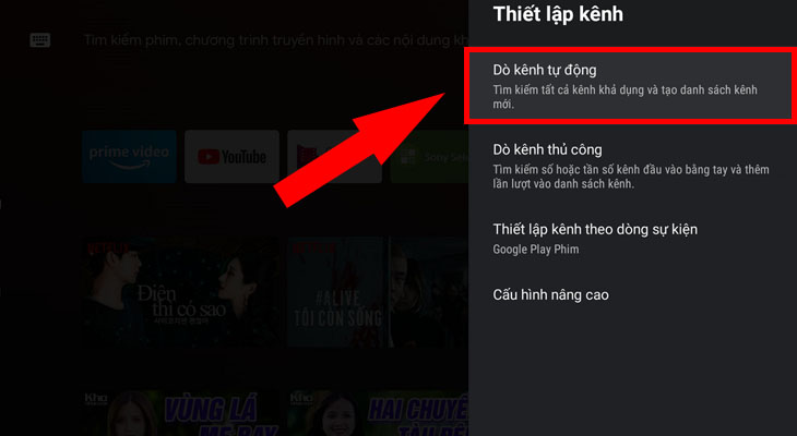 Chọn mục Dò kênh tự động.