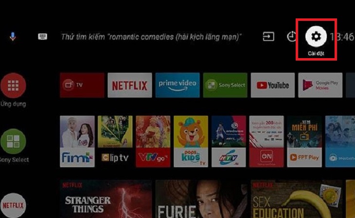 Bước 1: Nhấn nút Quick Settings (Cài đặt nhanh) trên remote và chọn Cài đặt.