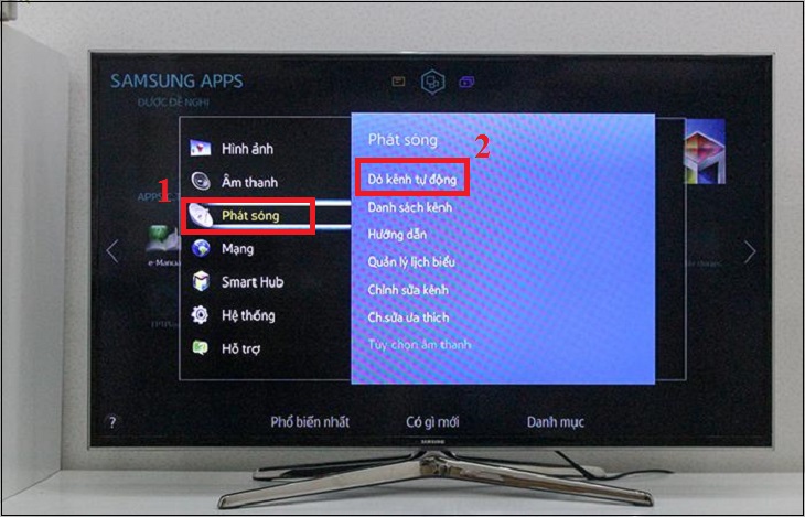 Chọn mục Phát sóng > Dò kênh tự động.