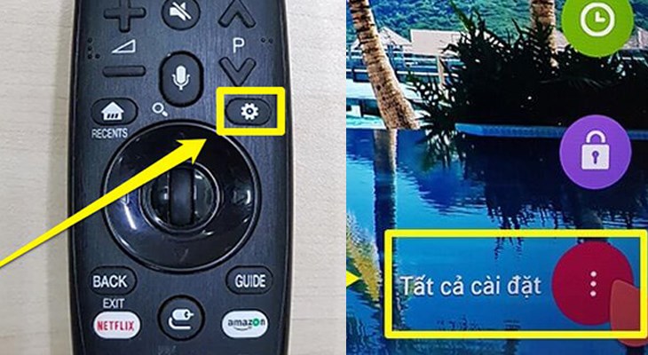 Chọn biểu tượng Cài đặt (hình răng cưa) trên điều khiển tivi