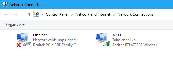 Chọn Ethernet hoặc Wi-Fi rồi click chọn vào Change adapter options