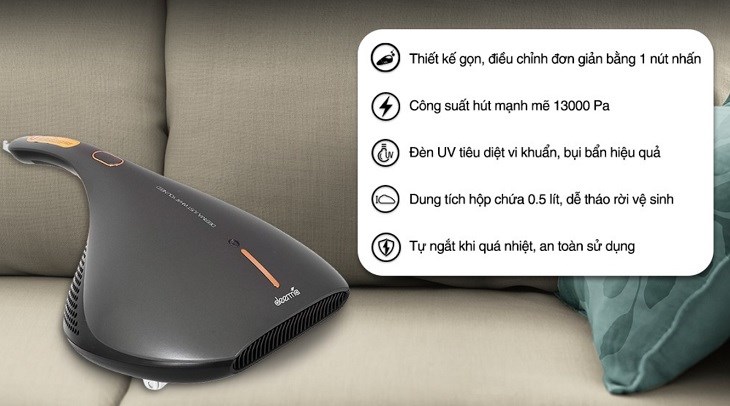 Máy hút bụi đệm giường Deerma EX919 có khả năng hút mạnh mẽ với lực hút 13000 PA