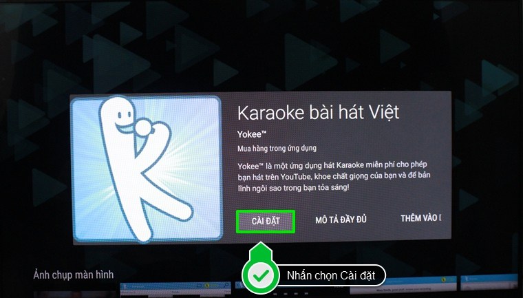 Bước 2: Gõ tìm kiếm ứng dụng Karaoke bài hát Việt, sau đó nhấn vào Cài đặt.
