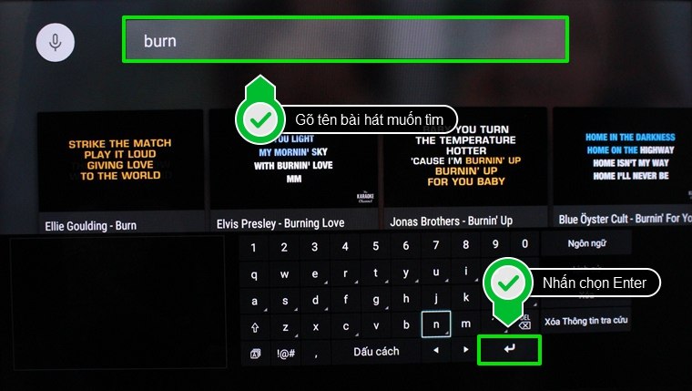 Bước 4: Gõ tên bài hát mình muốn tìm trên thanh tìm kiếm và nhấn Enter.