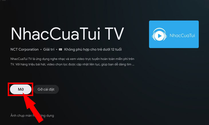 Bước 4: Nhấn Mở để truy cập vào ứng dụng NhacCuaTui.