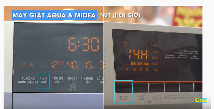 Tính năng hẹn giờ trên máy giặt Aqua và Midea