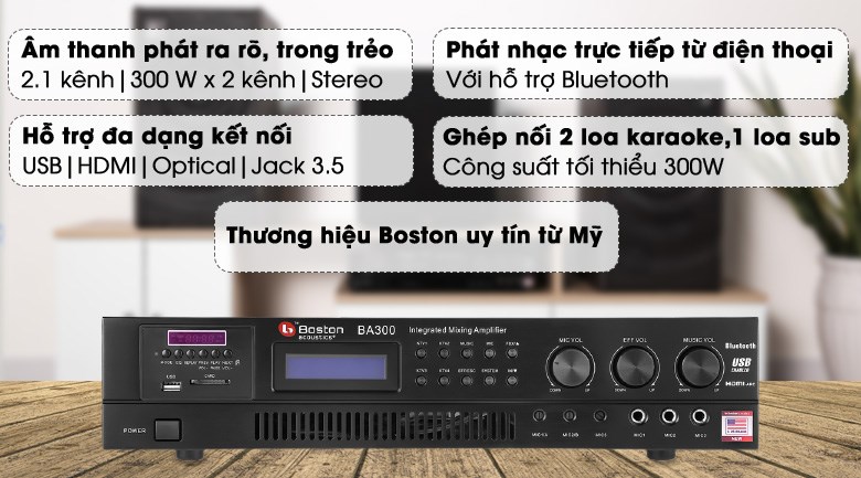 Amply Karaoke Boston Acoustics BA300 âm thanh phát ra to, trong trẻo