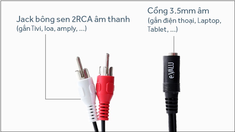 Cáp chuyển 2RCA sang 3.5mm Âm 30 cm e.VALU LRCA-01