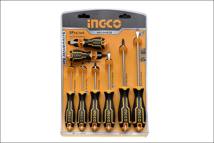 Bộ tua vít Ingco HKSD0828 (8 chi tiết) có phần tay nắm của tua vít Ingco có lớp bọc nhựa khá êm tay, giúp các thao tác sửa chữa dễ dàng