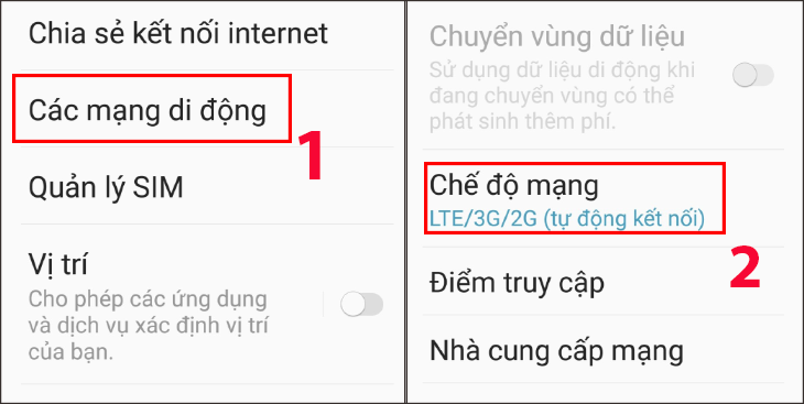 Chọn Các mạng di động