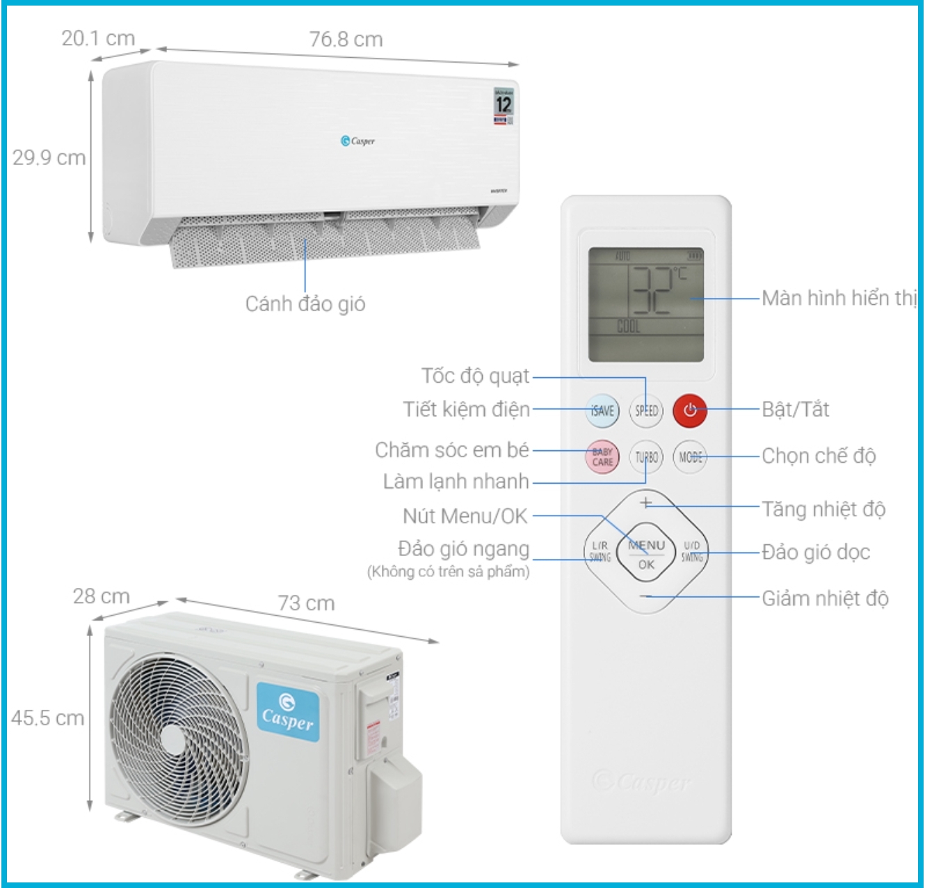 Chọn sai chế độ trên remote: để quạt hoặc hút ẩm thay vì Cool khiến điều hòa Casper không lạnh