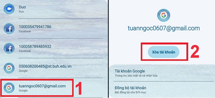 Chọn Tài khoản Google của bạn > Chọn Xóa tài khoản.