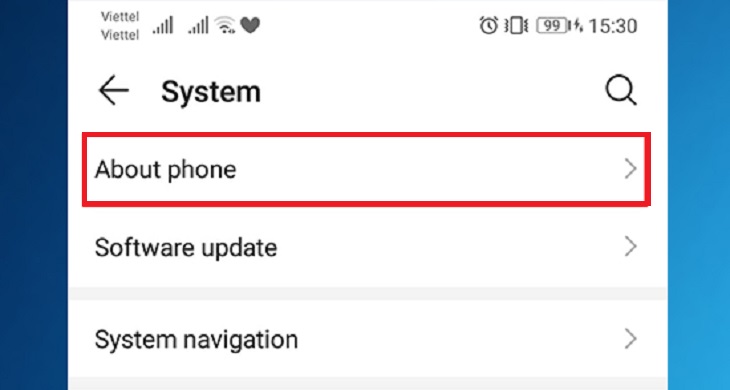 Chọn Thông tin điện thoại (About Phone).