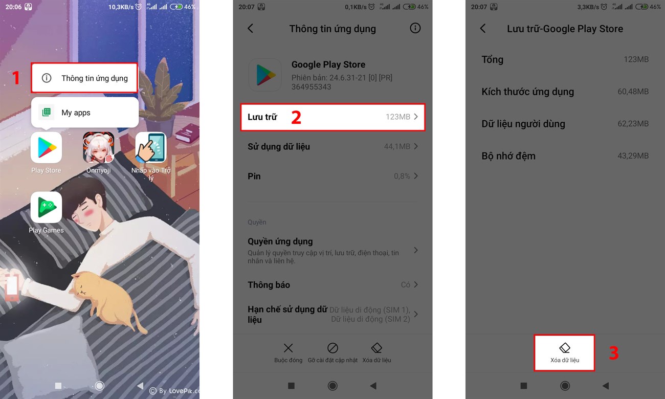 Xoá dữ liệu CH Play