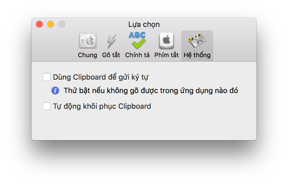 thiết lập tại phần Lựa Chọn và Hệ Thống