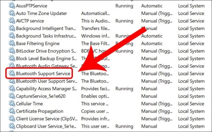 Bạn chọn tùy chọn Bluetooth Support Service