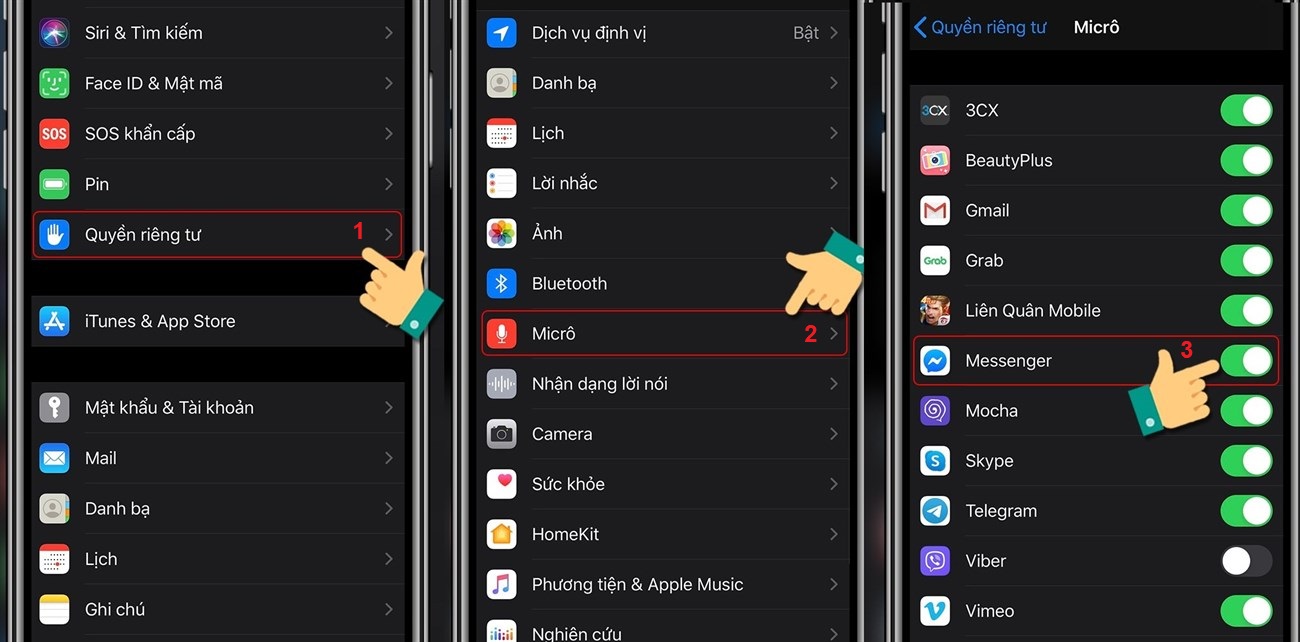 Bật micro, cho phép truy cập trong Messenger