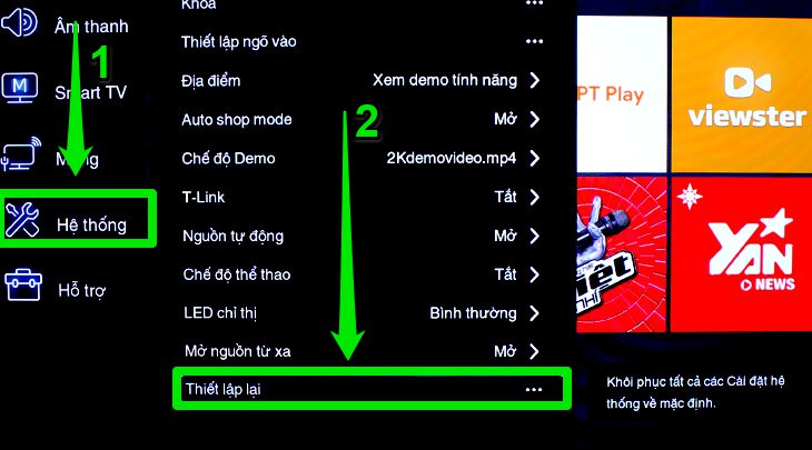 Khôi phục cài đặt gốc cho tivi