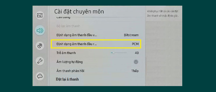 Chọn vào mục Định dạng âm thanh đầu ra