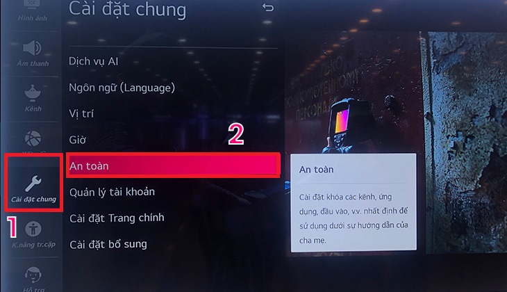 Bước 2: Chọn mục Cài đặt chung, sau đó chọn An toàn
