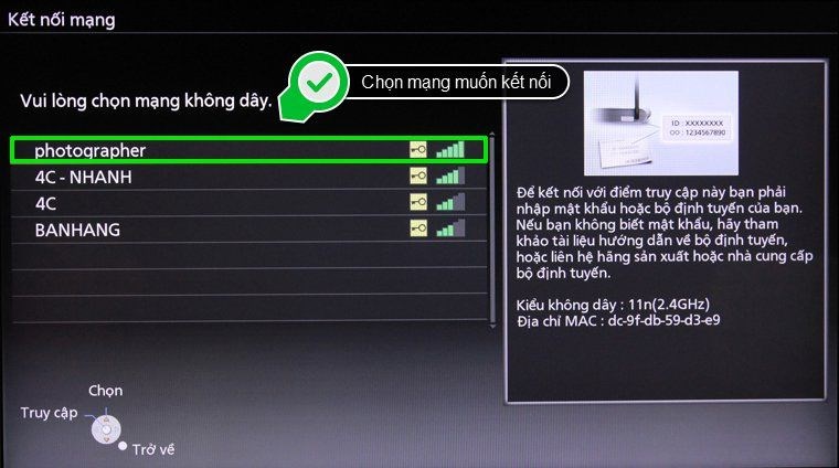 Bạn có thể chọn vào mạng wifi muốn kết nối và nhập mật khẩu