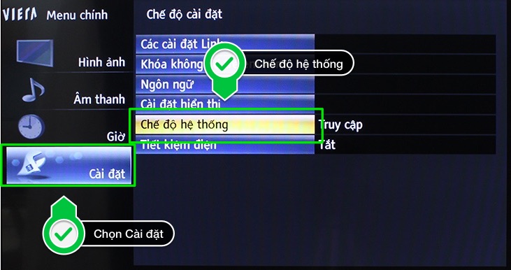 Chọn cài đặt Chế độ hệ thống