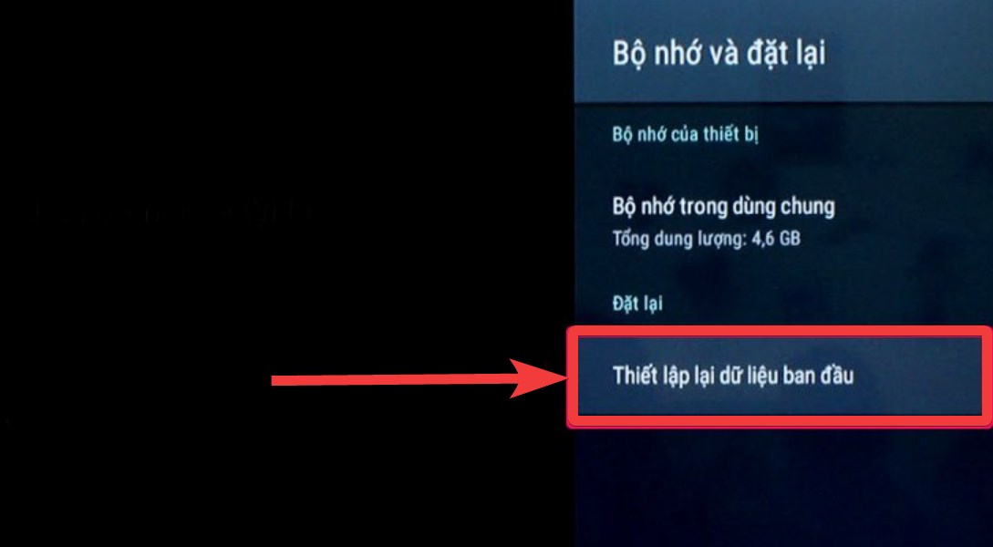 Chọn Thiết lập lại dữ liệu ban đầu trong mục
