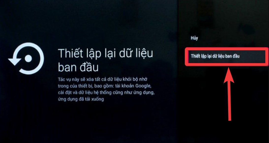 Tivi sẽ thông báo hành động thiết lập lại kèm các lưu ý cần nắm khi tiến hành reset