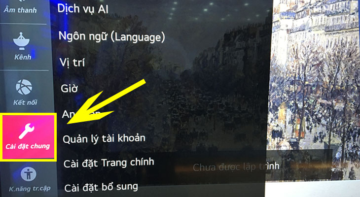 Chọn mục Cài đặt chung