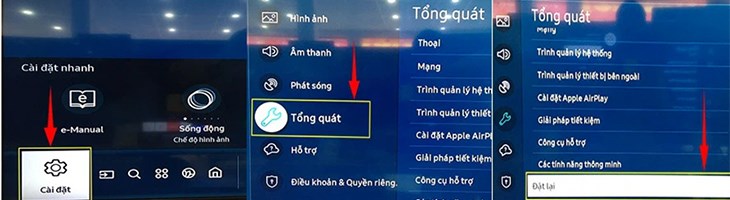 Bạn nhấn vào Cài đặt chọn Tổng quát và nhấn vào Đặt lại