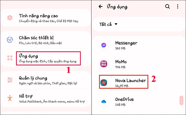 chọn vào ứng dụng Nova Launcher.