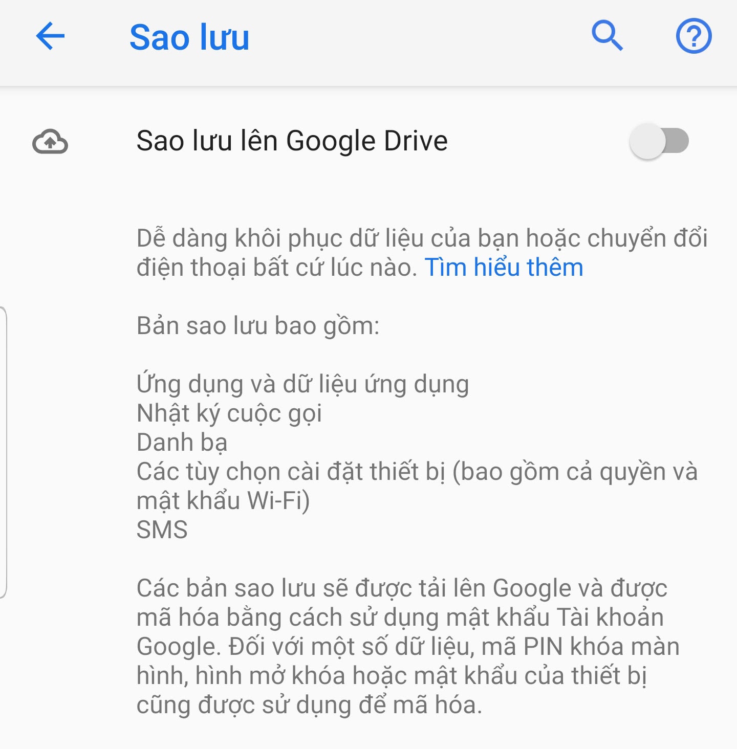 Sao lưu dữ liệu lên Google Drive