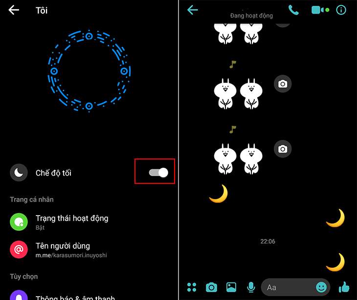 Hướng dẫn kích hoạt chế độ tối trên Messenger - Màn hình hiển thị