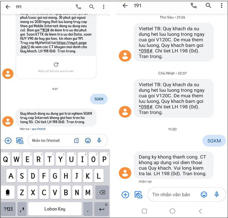 Cách đăng ký 5G Viettel