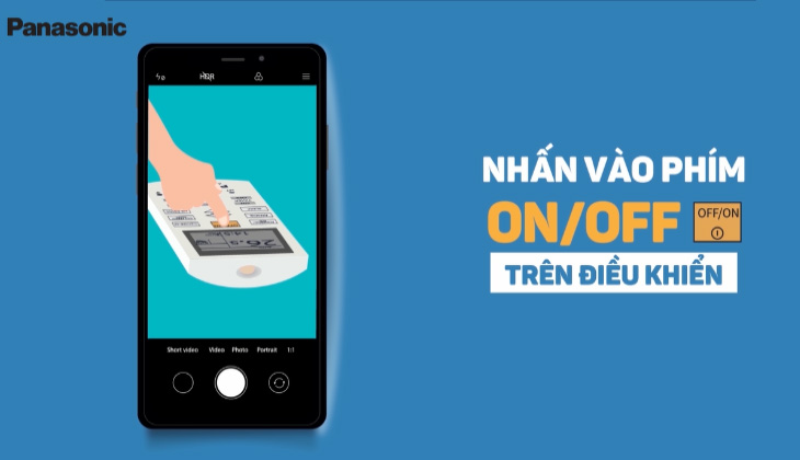 Nhấn vào phím On/Off trên điều khiển từ xa.