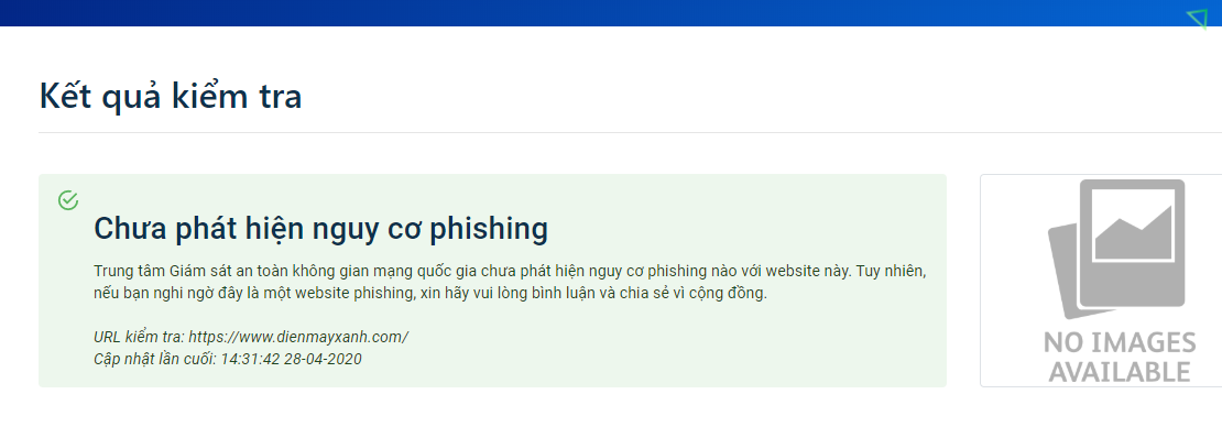 Kết quả Kết quả kiểm tra website bạn nghi ngờ là lừa đảo, giả mạo