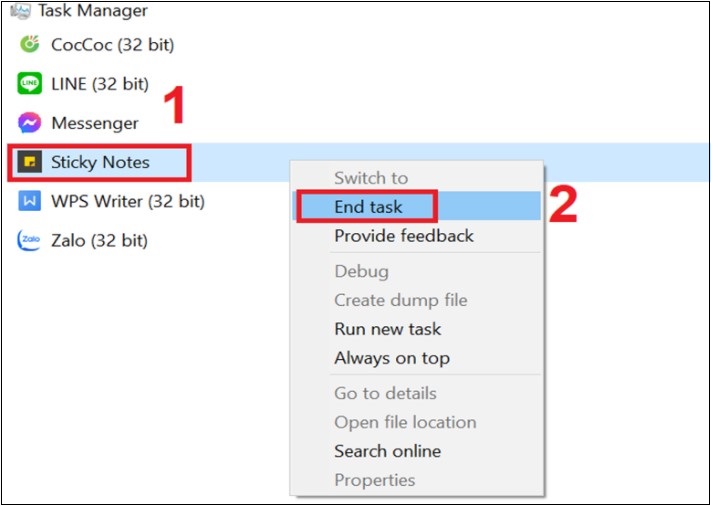 Bước 2: Bạn nhấn chuột phải vào chương trình mà mình muốn tắt. Sau đó, chọn End task