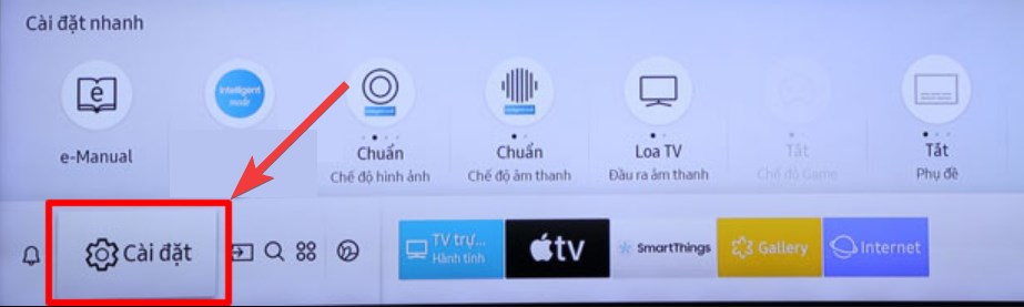 Di chuyển menu chọn Cài đặt