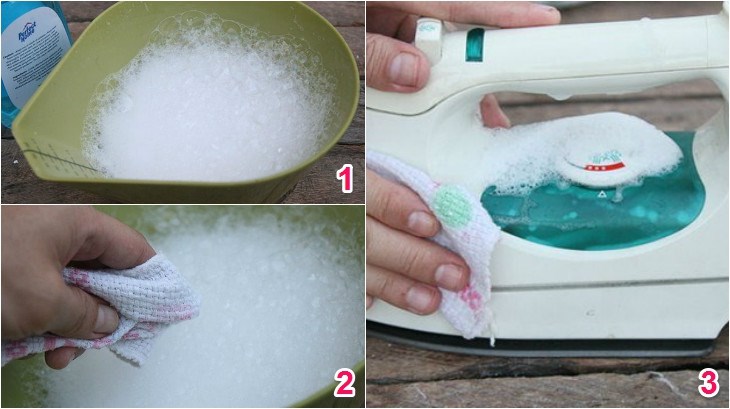 Các bước làm sạch mặt bàn ủi bằng nước rửa chén