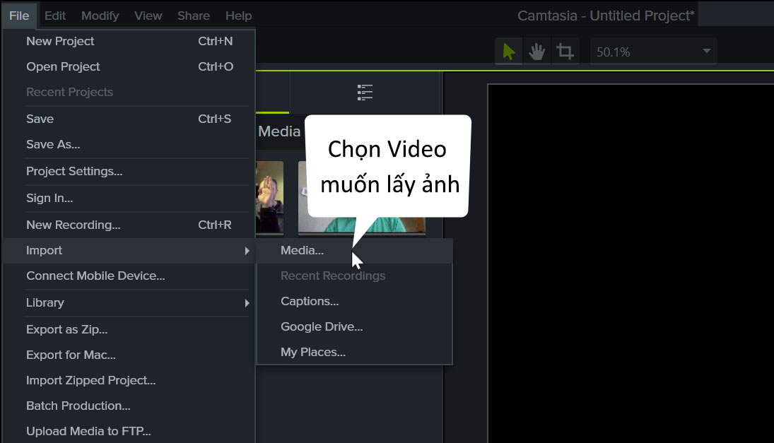 Chèn video cần tách hình ảnh vào phần mềm