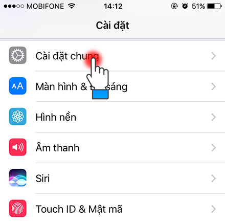 Chọn cài đặt chung